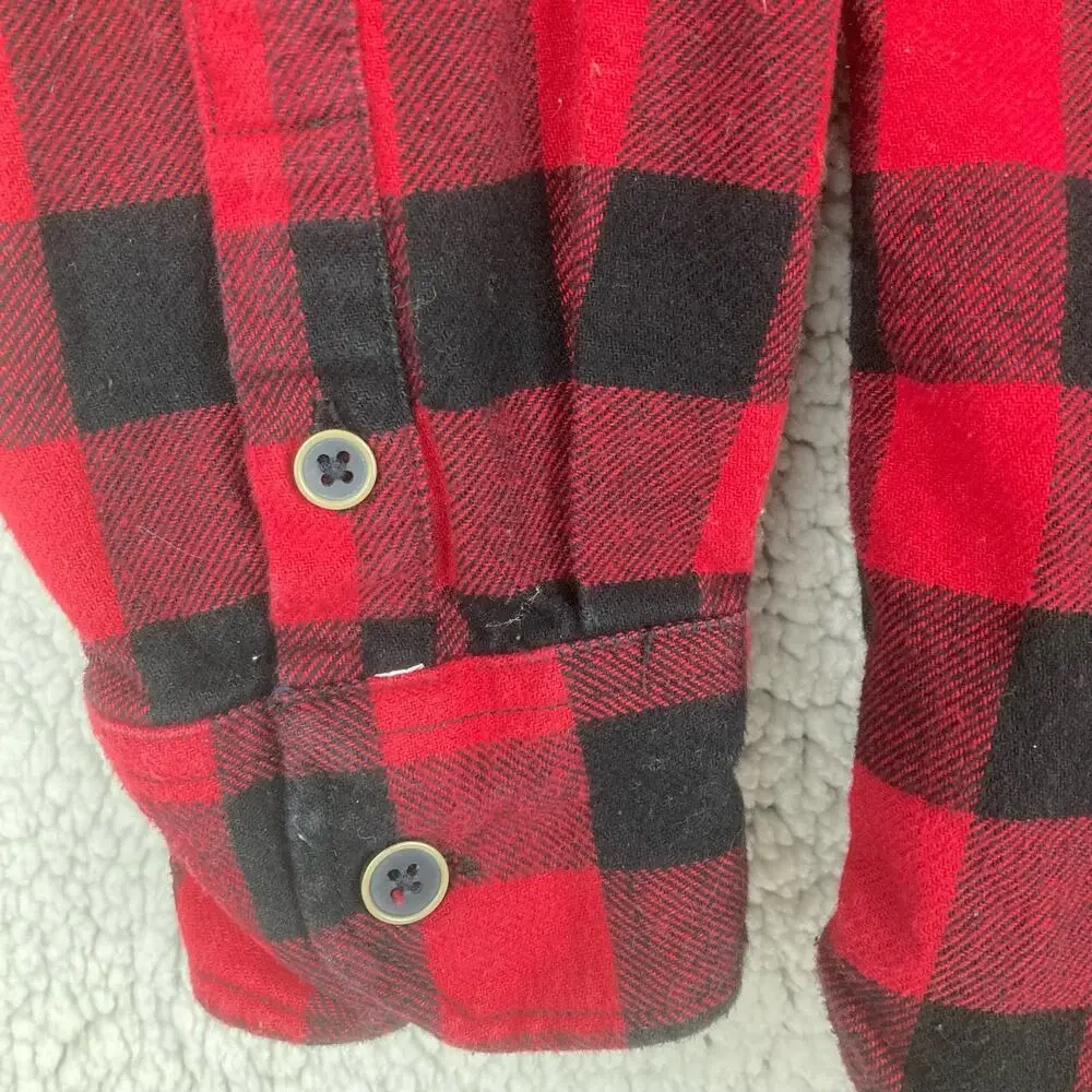 Jachs Button Shirt Mens M Red Black Plaid Thick Flannel Buffalo Check Lumberjack - Picture 5 of 11